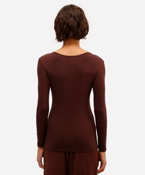 blusa básica de viscose manga longa cinza escuro - marrom