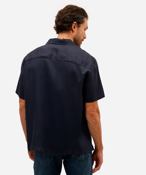 camisa masculina de liocel manga curta azul