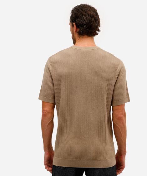 camiseta masculina de tricot texturizada bege