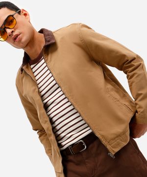 jaqueta masculina de sarja gola cotelê marrom