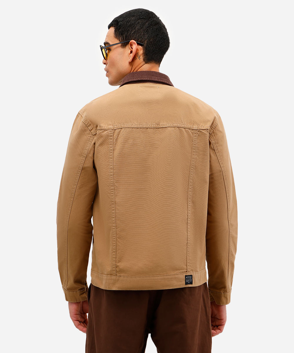jaqueta masculina de sarja gola cotelê marrom