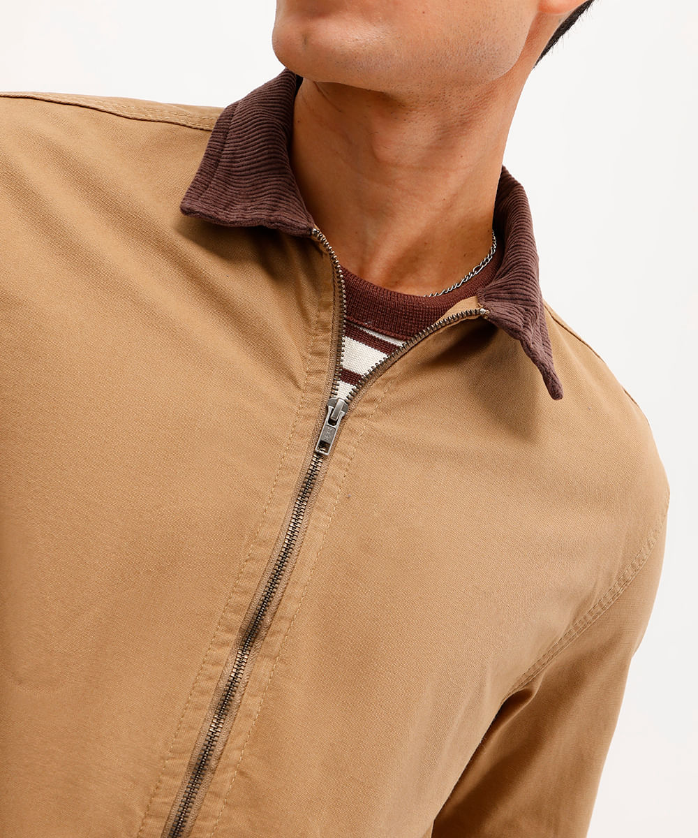 jaqueta masculina de sarja gola cotelê marrom