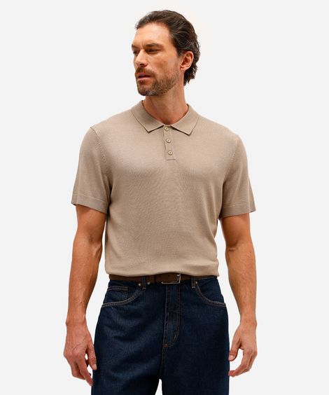 polo comfort masculina de tricot manga curta bege