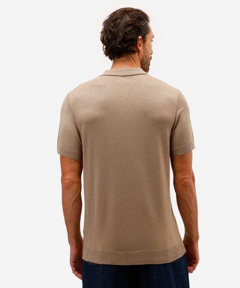 polo comfort masculina de tricot manga curta bege