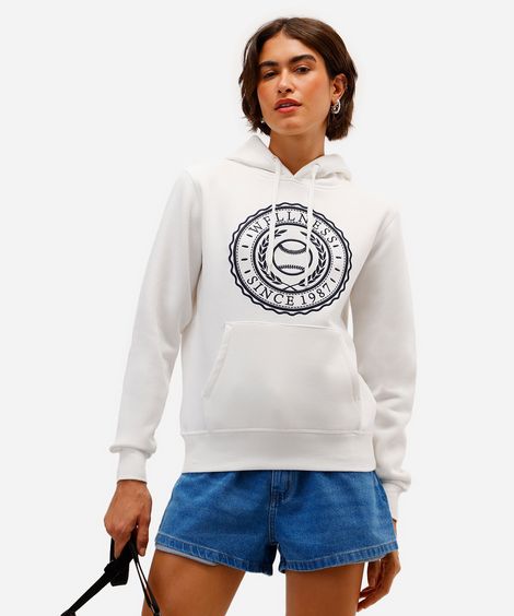 blusão feminino de moletom felpado com capuz wellness off white