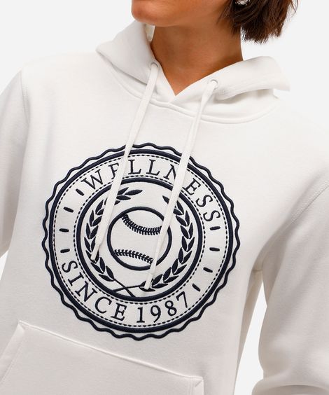 blusão feminino de moletom felpado com capuz wellness off white
