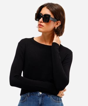 blusa básica feminina de tricot manga longa preta