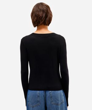 blusa básica feminina de tricot manga longa preta