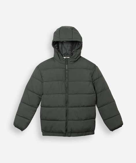 jaqueta puffer juvenil com capuz verde