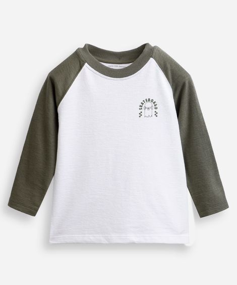 blusa infantil de algodão raglan texturizada verde