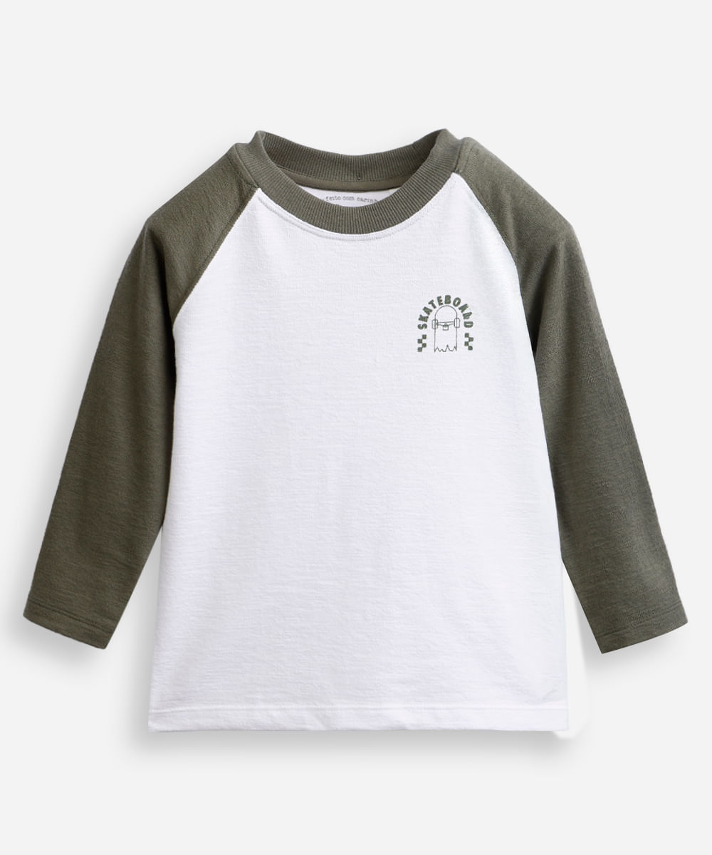 blusa infantil de algodão raglan texturizada verde
