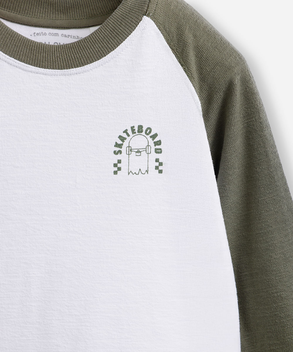 blusa infantil de algodão raglan texturizada verde