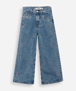calça jeans infantil wide leg stitch azul