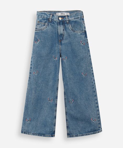 calça jeans infantil wide leg stitch azul