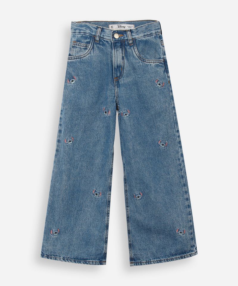 calça jeans infantil wide leg stitch azul