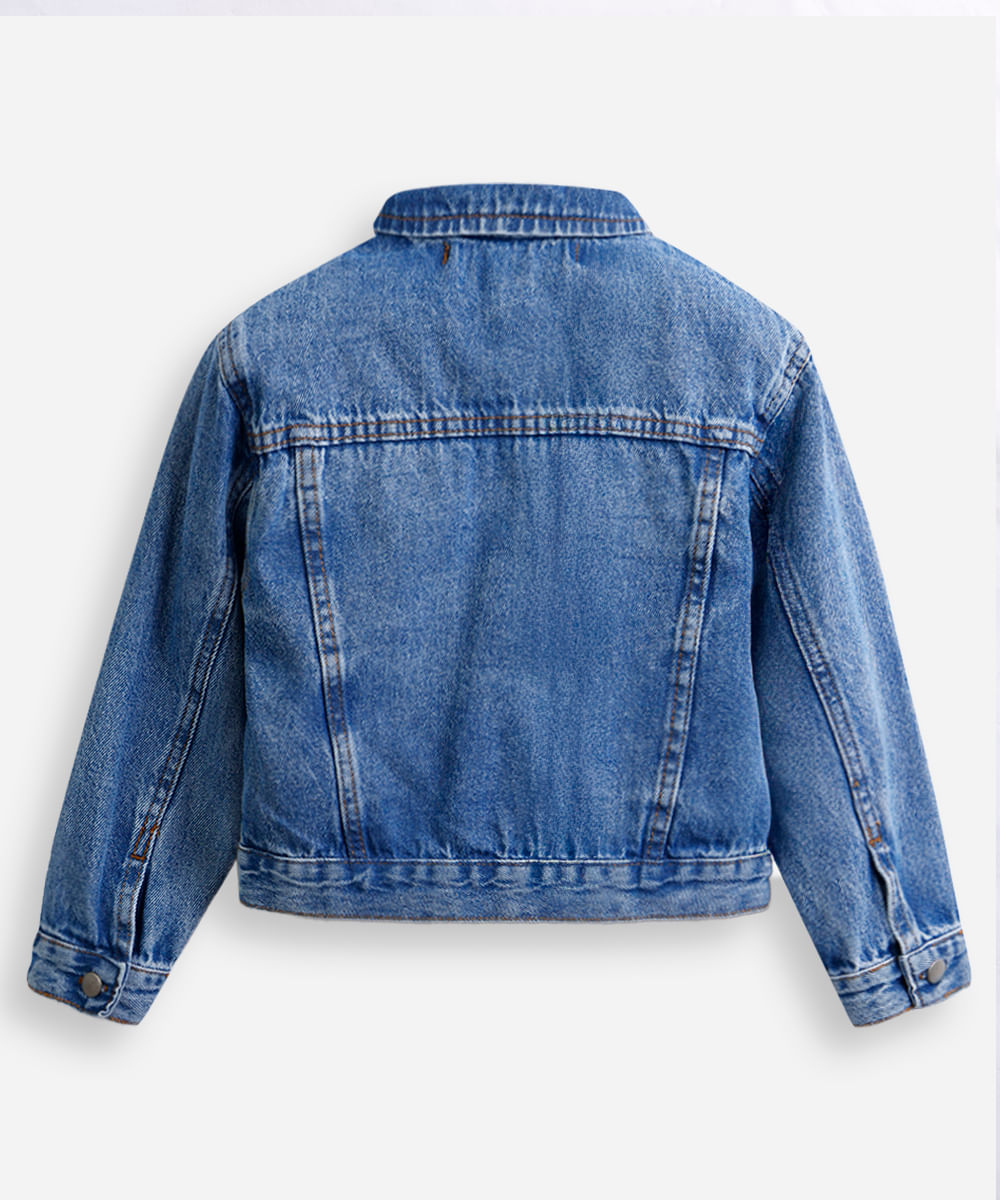 jaqueta jeans infantil manga longa stitch azul