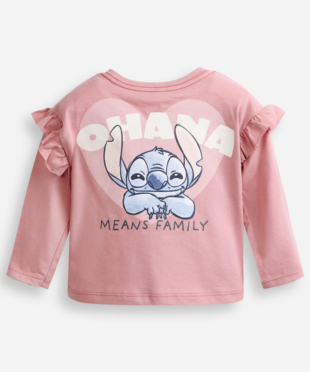 blusa infantil de algodão manga longa stitch rosa