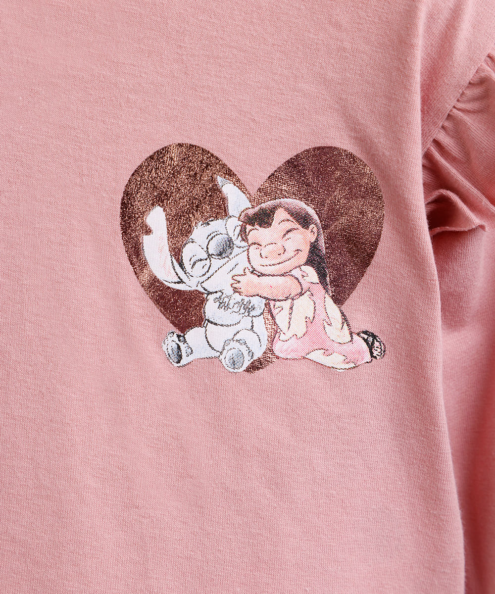 blusa infantil de algodão manga longa stitch rosa