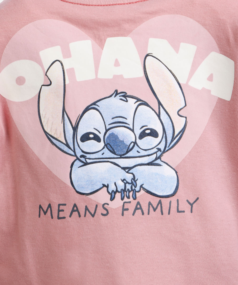blusa infantil de algodão manga longa stitch rosa