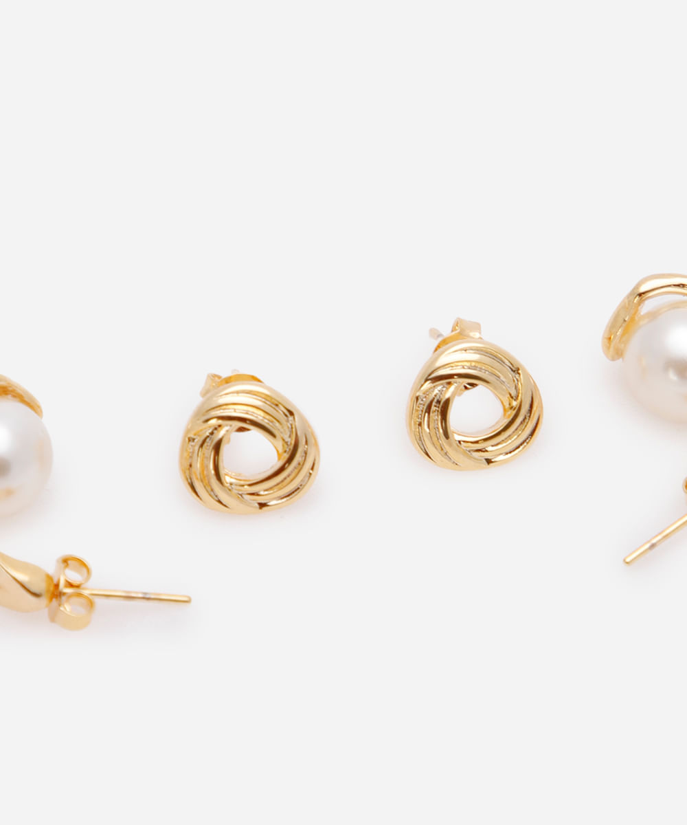 kit de 2 brincos banhado a ouro vintage