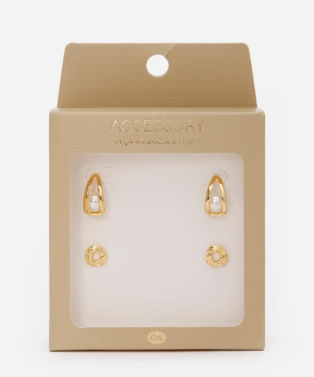 kit de 2 brincos banhado a ouro vintage