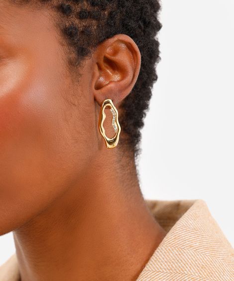 brinco banhado a ouro orgânico com strass dourado