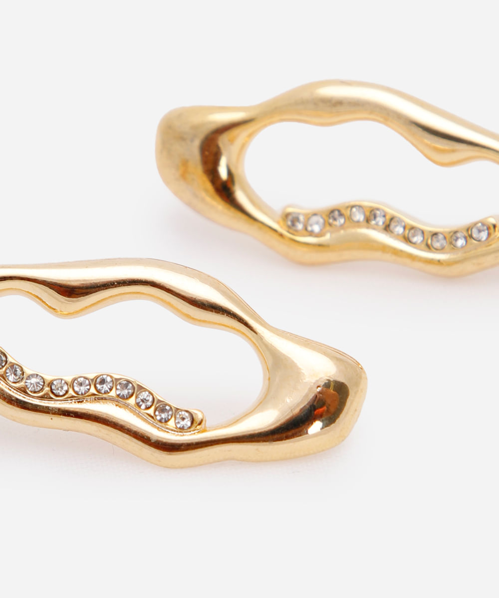 brinco banhado a ouro orgânico com strass dourado