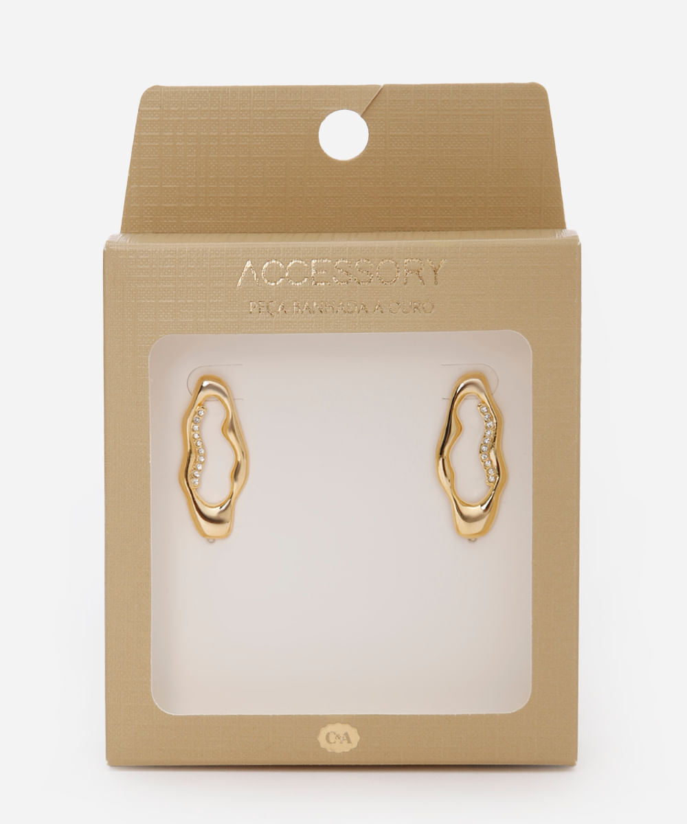 brinco banhado a ouro orgânico com strass dourado