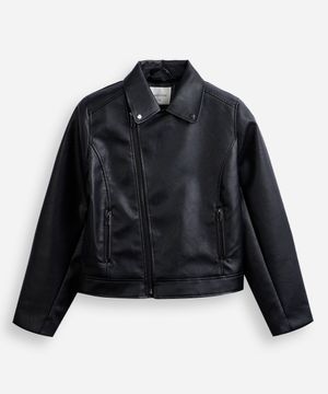 jaqueta infantil biker de poliuretano manga longa preto