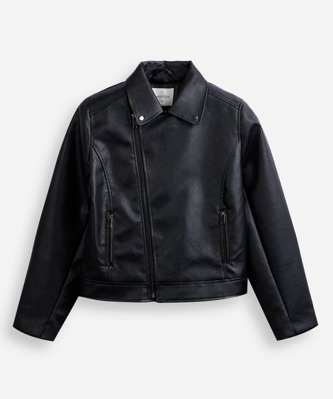 jaqueta infantil biker de poliuretano manga longa preto