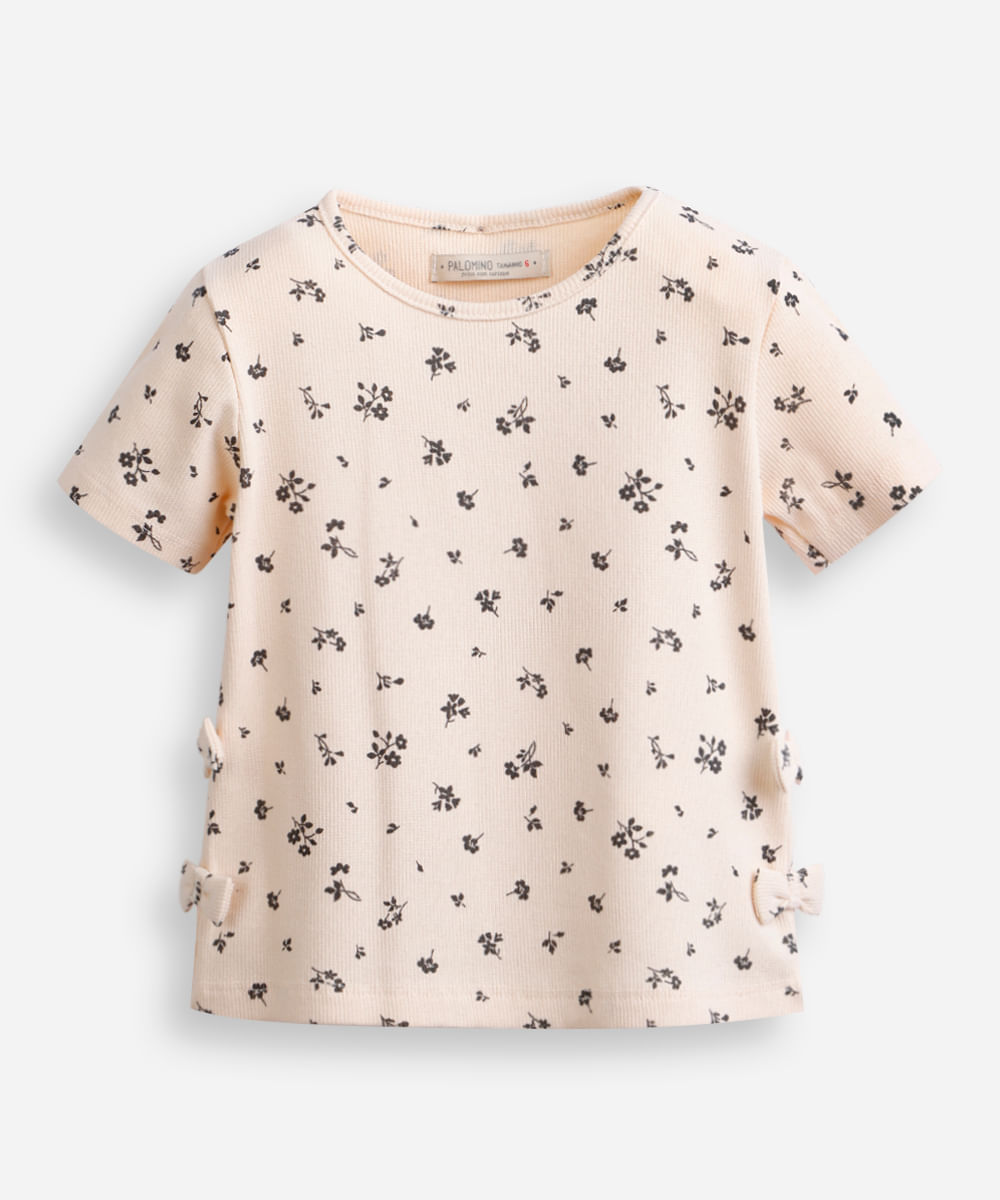 blusa infantil floral com laços bege