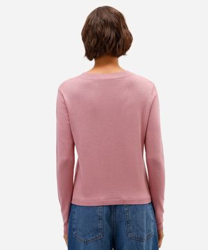 blusa básica feminina de tricot manga longa rosa
