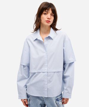 camisa unissex de algodão listrada daniel ueda azul