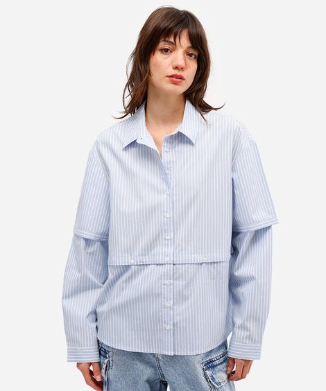 camisa unissex de algodão listrada daniel ueda azul