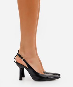 scarpin bico fino salto alto verniz oneself preto