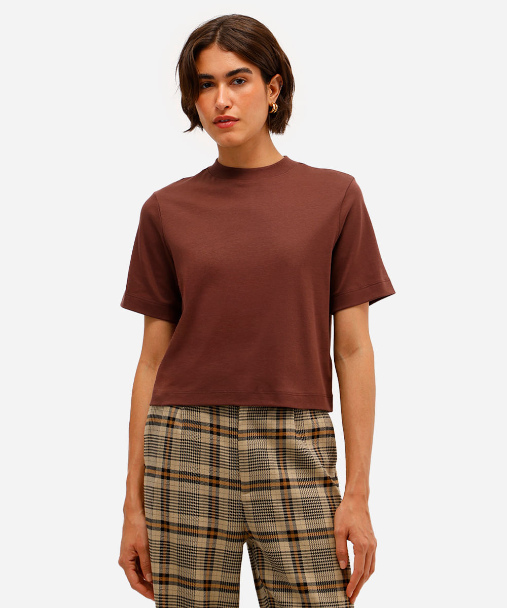 camiseta boxer feminina de algodão peruano interlock marrom