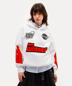 blusão unissex de moletom com bordado e capuz daniel ueda off white