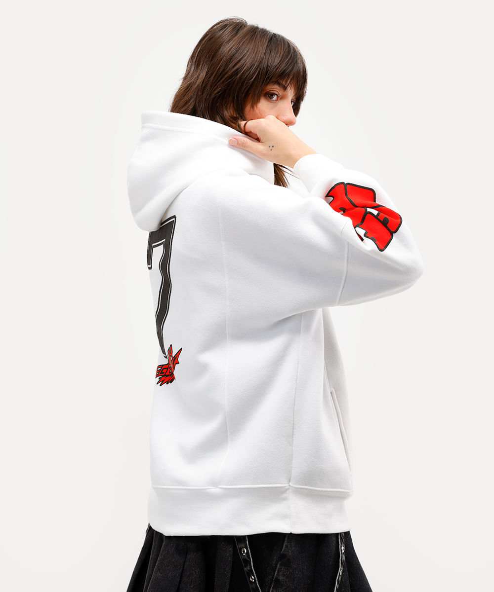 blusão unissex de moletom com bordado e capuz daniel ueda off white