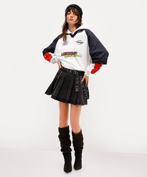 minissaia feminina jeans com pregas daniel ueda preta