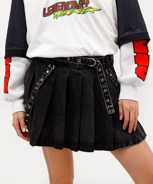 minissaia feminina jeans com pregas daniel ueda preta