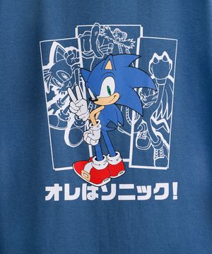 camiseta infantil de algodão manga sobreposta sonic azul