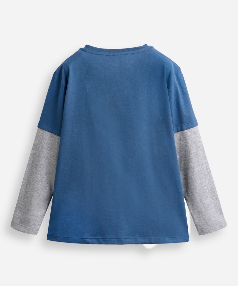 camiseta infantil de algodão manga sobreposta sonic azul