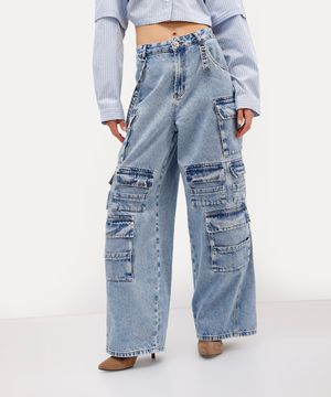 calça cargo oversized unissex jeans daniel ueda azul