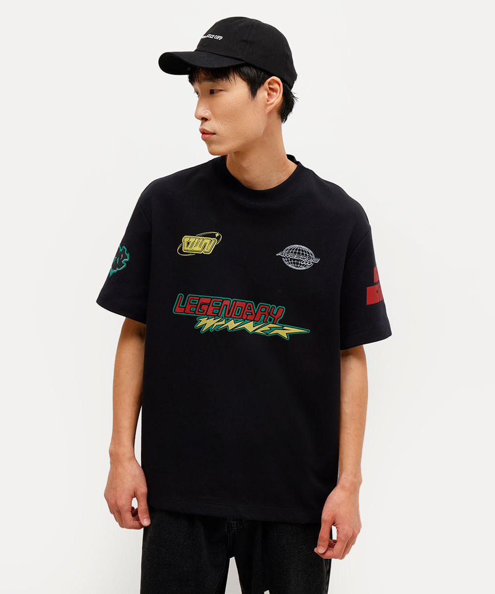 camiseta unissex manga curta estampada daniel ueda preta