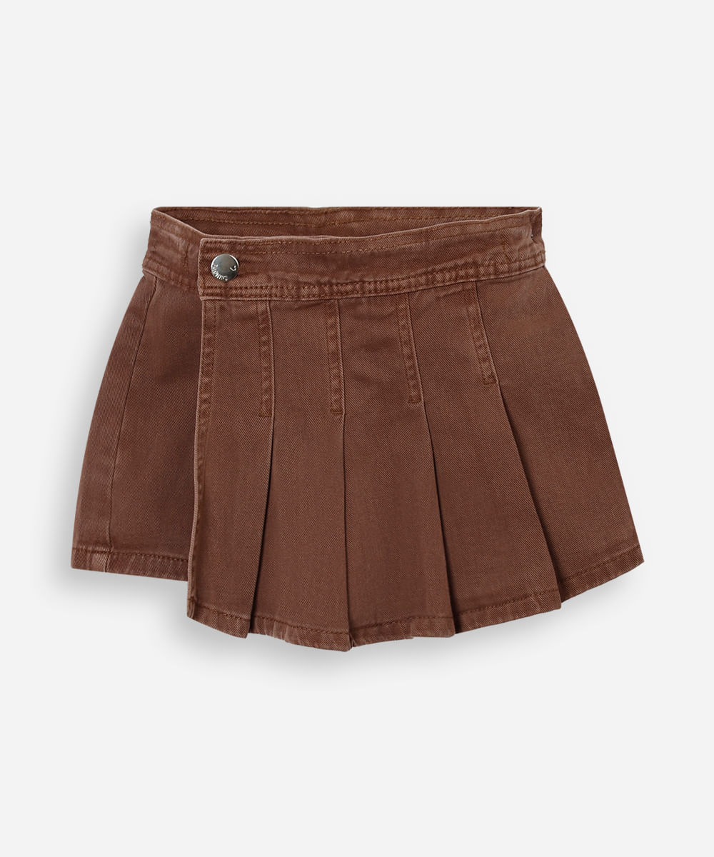 short saia plissada infantil sarja marrom
