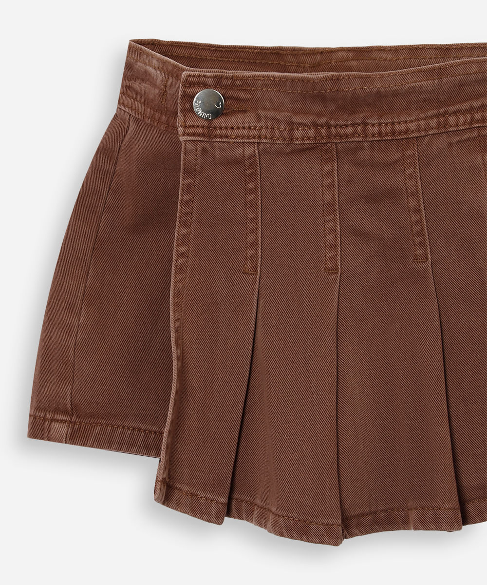 short saia plissada infantil sarja marrom
