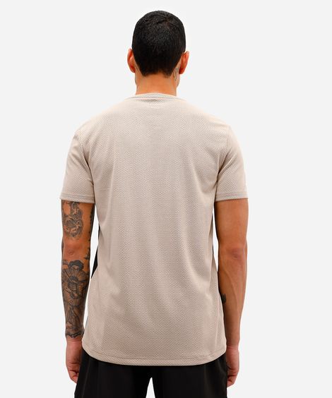 camiseta masculina esportiva manga curta com recorte bege
