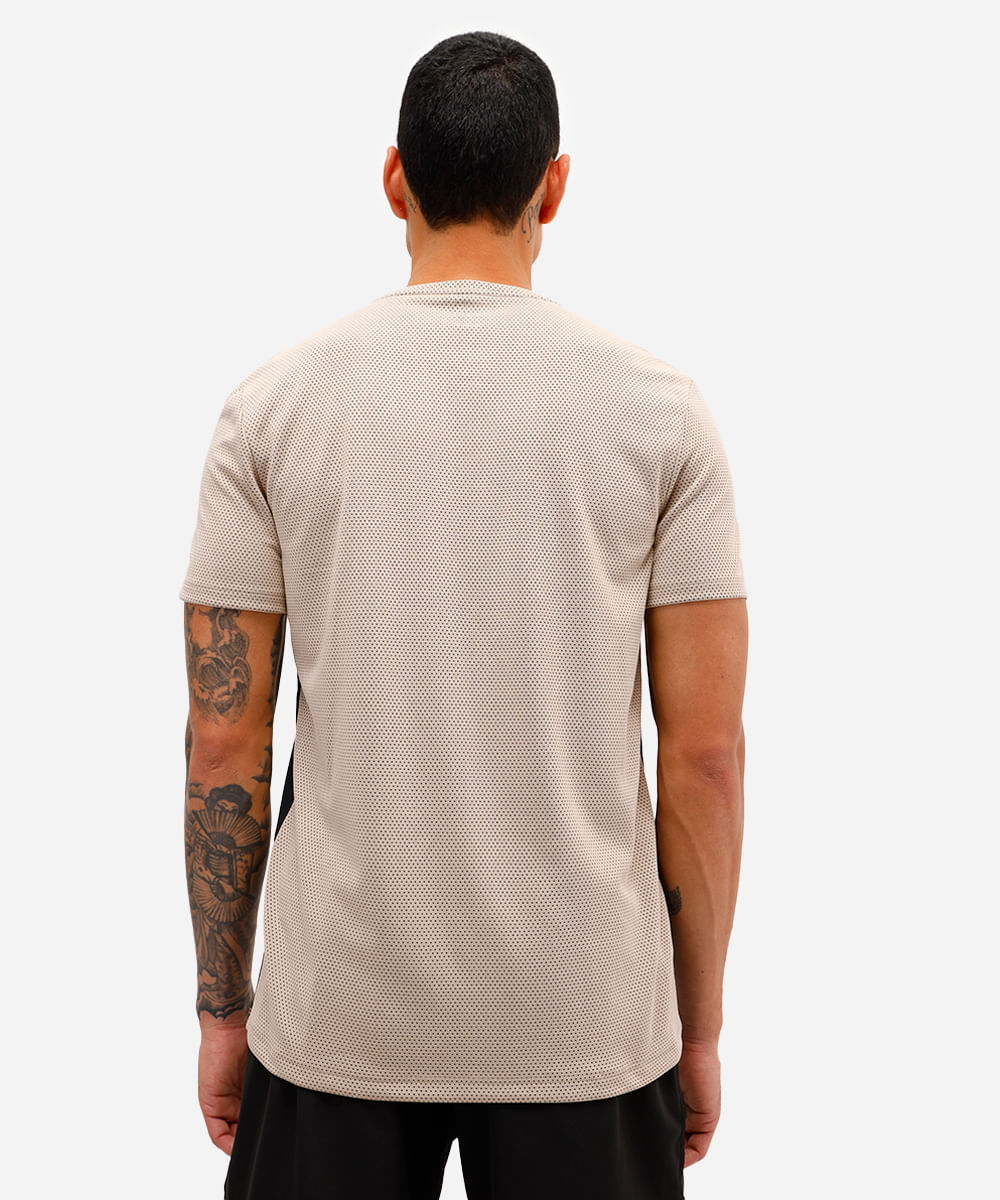camiseta masculina esportiva ace manga curta com recorte bege