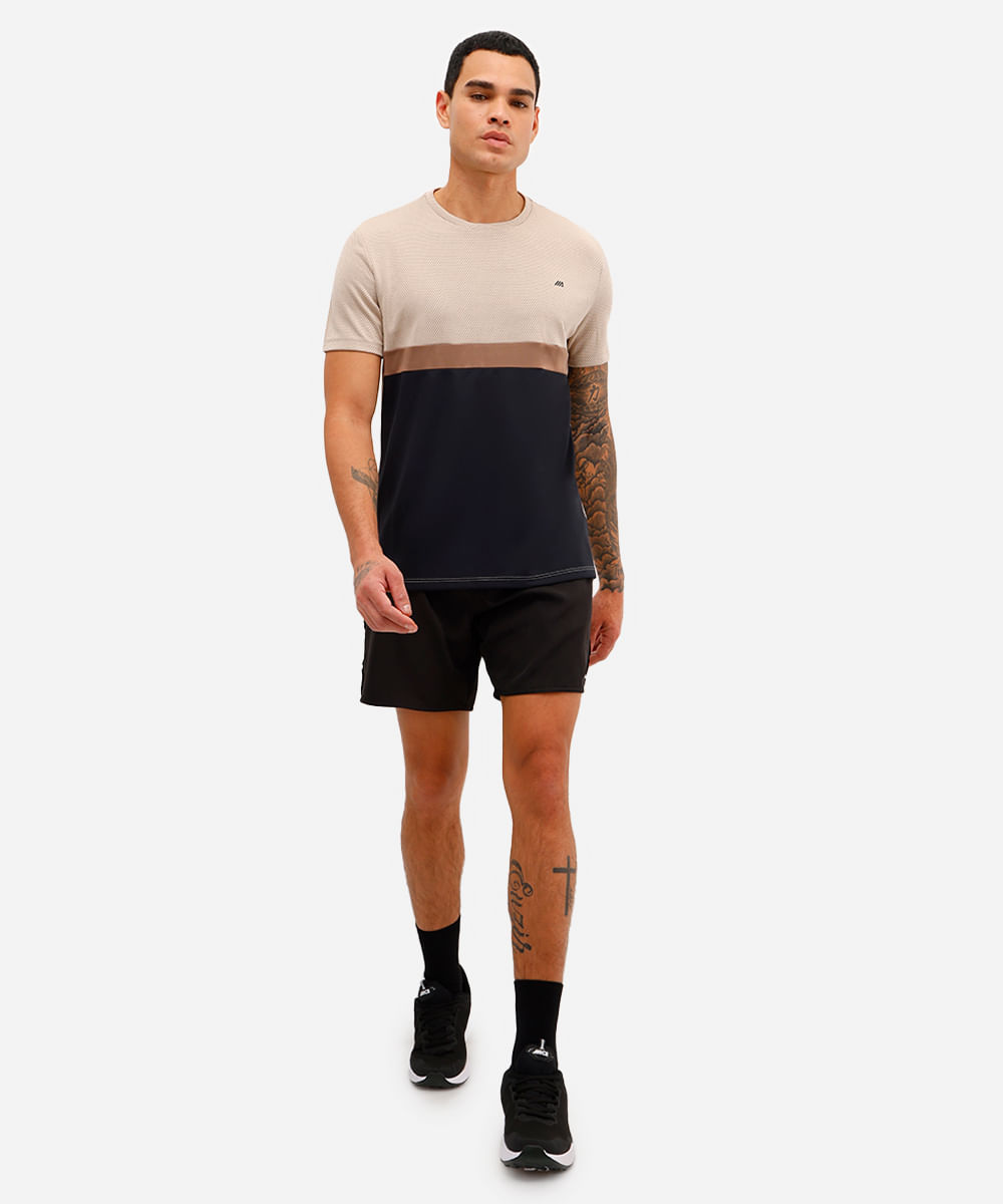 camiseta masculina esportiva ace manga curta com recorte bege