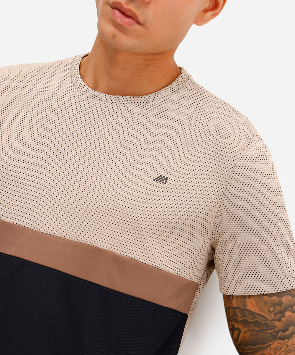 camiseta masculina esportiva ace manga curta com recorte bege